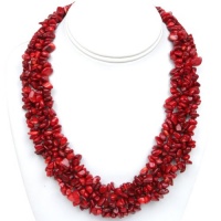 18 Multi Strands Red Coral Chips Cluster Necklace With Lobster Clasp 18 Multi Strands Red Coral Chips Cluster Necklace With Lobster Clasp