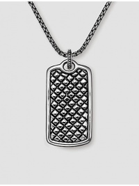 A woven texture in fine sterling silver. Includes 26 silver chain 1W X 1½H Made in USA A woven texture in fine sterling silver. Includes 26 silver chain 1W X 1½H Made in USA