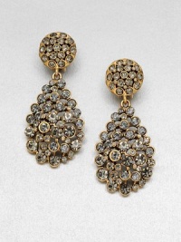A glittering piece with faceted stones in a chic teardrop design. Pewter and brassGlass stonesLength, about 2.75 Clip-on backMade in USA A glittering piece with faceted stones in a chic teardrop design. Pewter and brassGlass stonesLength, about 2.75 Clip-on backMade in USA