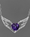 Top-notch sparkle. A stunning heart-shaped amethyst (1-1/8 ct. t.w.) is cradled between two diamond-accented wings in this pretty pendant necklace. Crafted in sterling silver. Approximate length: 18 inches. Approximate drop length: 1/2 inch. Approximate drop width: 2-1/2 inches.