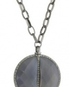 Paige Novick Sliced Medallion In Grey Agate with Swarovski Crystal On Leather Necklace