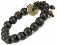 9mm - W026 Luos Feng Shui Coin with Tibetan Buddha Prayer Mala Black/dark Brown Wood Bracelet 9mm - W026 Luos Feng Shui Coin with Tibetan Buddha Prayer Mala Black/dark Brown Wood Bracelet