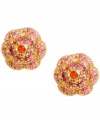 Studded sparklers. Betsey Johnson's gold tone mixed metal earrings feature sparkling roses studded with ombre-colored pave-set crystals. Approximate diameter: 3/4 inch.