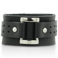 BUCKLE TOP LEATHER BLK Edgy Studded Black Leather Buckle Adjustable Cuff Bracelet BUCKLE TOP LEATHER BLK Edgy Studded Black Leather Buckle Adjustable Cuff Bracelet