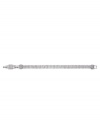 Arm yourself with the illusion of floating crystal. Mesh Swarovski bracelet crafted from three rows of clear round-cut crystal set in rhodium-plated mixed metal. Approximate length: 7-1/4 inches.