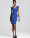 Brilliant color and the body-con silhouette of this Rodriguez dress adds striking style to date night, while shoulders pads lend structure to the sleek piece. For a dose drama, look to the exposed zipper at back, which runs full length and creates a back slit.
