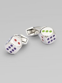 A clever touch as clever as it is versatile...gunmetal dice are hand-enameled and easily unscrew from the backing for use during your next game. T-backing About ½ diam. Imported A clever touch as clever as it is versatile...gunmetal dice are hand-enameled and easily unscrew from the backing for use during your next game. T-backing About ½ diam. Imported