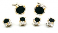 Geoffrey Beene Mens Polished Rhodium Circle With Black Epoxy Center And Gold Accents Dress Set, Silver/Black, One Size Geoffrey Beene Mens Polished Rhodium Circle With Black Epoxy Center And Gold Accents Dress Set, Silver/Black, One Size