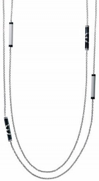Emporio Armani EGS1235 Women's Stainless Steel Black and White Enamel Beed Necklace Jewelry