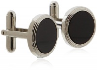 Geoffrey Beene Mens Polished Rhodium Stepped Circle With Black Center Cufflinks