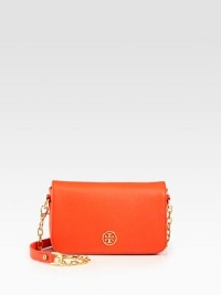 Gorgeous textured saffiano leather in a sleek flap design embellished with goldtone logo hardware.Leather and chain shoulder strap, 23 dropFlap snap closureOne outside open pocketCanvas lining8W X 5H X 2DImported Gorgeous textured saffiano leather in a sleek flap design embellished with goldtone logo hardware.Leather and chain shoulder strap, 23 dropFlap snap closureOne outside open pocketCanvas lining8W X 5H X 2DImported