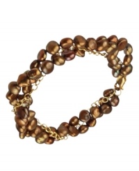 Go for a subtle hint of color. This beautiful bracelet features bronze-colored cultured freshwater pearls (6-7 mm) set in 18k gold over sterling silver. Approximate length: 18 inches.