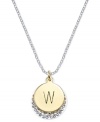 Letter perfection. This sterling silver necklace holds a pendant set in 14k gold and sterling silver plated topped with a W and adorned with crystal for a stunning statement. Approximate length: 18 inches. Approximate drop: 7/8 inch. Approximate drop width: 5/8 inch.