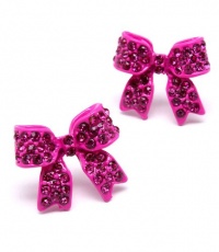 Adorable 3/4 Ribbon Bow Stud Earrings with Sparkling Dark Pink/fuchsia Austrian Crystals - Silver Rhodium Plated Adorable 3/4 Ribbon Bow Stud Earrings with Sparkling Dark Pink/fuchsia Austrian Crystals - Silver Rhodium Plated