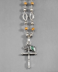 Bring peace and serenity into your style with this lovely beaded charm cross necklace by Lucky Brand. Featuring wooden & dyed turquoise charms, howlite stones and vintage silvertone mixed metal. Approximate length: 16 inches. Approximate drop: 2 inches. Bring peace and serenity into your style with this lovely beaded charm cross necklace by Lucky Brand. Featuring wooden & dyed turquoise charms, howlite stones and vintage silvertone mixed metal. Approximate length: 16 inches. Approximate drop: 2 inches.