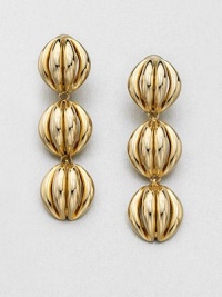 A radiant design with three cage-inspired links. Goldtone brassDrop, about 2.5Clip-on backMade in USA A radiant design with three cage-inspired links. Goldtone brassDrop, about 2.5Clip-on backMade in USA