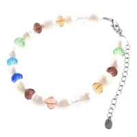 Sterling Silver Freshwater Cultured Pearl and Multiple-Colored Crystal Bracelet, 7+2 Extender Sterling Silver Freshwater Cultured Pearl and Multiple-Colored Crystal Bracelet, 7+2 Extender