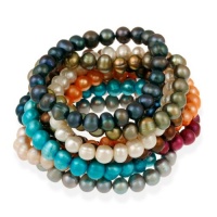 Genuine Freshwater Cultured 8x6mm Multi Color Pearl Stretch Bracelets (Set of 10) Genuine Freshwater Cultured 8x6mm Multi Color Pearl Stretch Bracelets (Set of 10)