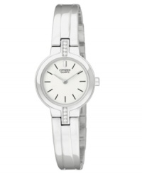 Clean lines allow the Swarovski elements to shine on this watch by Citizen. Clean lines allow the Swarovski elements to shine on this watch by Citizen.