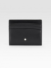 Simple, yet sleek Italian calfskin leather card holder fashioned with signature logo detail.Six card slotsLeather4W x 3¼HMade in Italy Simple, yet sleek Italian calfskin leather card holder fashioned with signature logo detail.Six card slotsLeather4W x 3¼HMade in Italy
