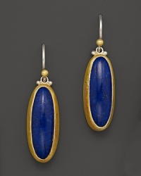 Lapis stones shine in a 24K yellow gold and sterling silver setting on Gurhan's Parliament earrings. Lapis stones shine in a 24K yellow gold and sterling silver setting on Gurhan's Parliament earrings.