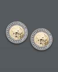 Perfectly petite and totally unique. Giani Bernini's delicate button stud earrings feature a sterling silver post setting with intricate beadwork highlighting a 24k gold over sterling silver hammered center. Approximate diameter: 1/2 inch.