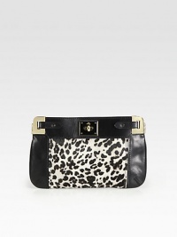 Abstract animal print hair calf and supple leather with goldtone hardware.Detachable chain shoulder strap, 11½ dropTurnlock closureOne inside zip pocketTwo inside open pocketsSatin lining13¼W X 8¼H X ¾DImported Abstract animal print hair calf and supple leather with goldtone hardware.Detachable chain shoulder strap, 11½ dropTurnlock closureOne inside zip pocketTwo inside open pocketsSatin lining13¼W X 8¼H X ¾DImported