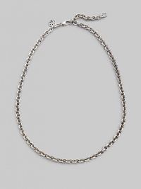 Simple and sophisticated, a bold chain of sterling silver with a signature tag at the clasp. Sterling silver Length, about 20 Lobster clasp Made in Bali Simple and sophisticated, a bold chain of sterling silver with a signature tag at the clasp. Sterling silver Length, about 20 Lobster clasp Made in Bali