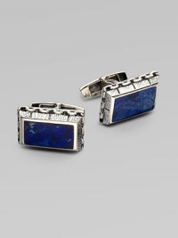 The perfect finishing touch for your smartest suit, a bold pair of semi-precious sterling silver cufflinks.Lapis or onyx inlaysSterling silverAbout 1W X ½HImported The perfect finishing touch for your smartest suit, a bold pair of semi-precious sterling silver cufflinks.Lapis or onyx inlaysSterling silverAbout 1W X ½HImported