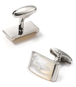 Sharpen your professional attire with these handsome cufflinks, featuring a subtly iridescent white stone on shiny palladium for unique polish.