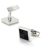 Finish your dressed-up look with the refined polish of these alluring BOSS Black cufflinks, furnished with an enamel plate of lilac for masculine appeal.