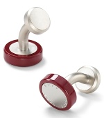 With engraved stainless steel insets and colorful enamel trim, these round cufflinks elevate a basic to stylish.