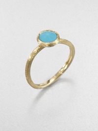 From the Jaipur Resort Collection. A delicate, brushstroke texture distinguishes the band and setting of this stunningly simple ring, topped with a faceted stone of vivid turquoise.Turquoise18k yellow goldDiameter, about .25Made in Italy From the Jaipur Resort Collection. A delicate, brushstroke texture distinguishes the band and setting of this stunningly simple ring, topped with a faceted stone of vivid turquoise.Turquoise18k yellow goldDiameter, about .25Made in Italy