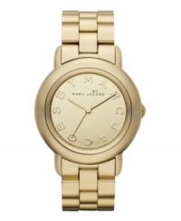 Suit up for glam squad duty with this mirrored Marci watch by Marc by Marc Jacobs. Gold ion-plated stainless steel bracelet and round case. Gold tone mirrored dial features logo letter markers and three hands. Quartz movement. Water resistant to 50 meters. Two-year limited warranty. Suit up for glam squad duty with this mirrored Marci watch by Marc by Marc Jacobs. Gold ion-plated stainless steel bracelet and round case. Gold tone mirrored dial features logo letter markers and three hands. Quartz movement. Water resistant to 50 meters. Two-year limited warranty.