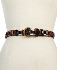 Get linked in with this gorgeous woven leather design from Fossil. Exquisitely crafted from sumptuous multi-colored leather with a brass-tone buckle, it's the perfect complement to weekend jeans or workday dresses. Get linked in with this gorgeous woven leather design from Fossil. Exquisitely crafted from sumptuous multi-colored leather with a brass-tone buckle, it's the perfect complement to weekend jeans or workday dresses.