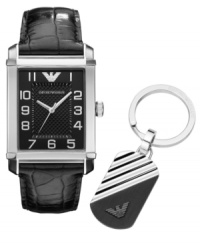 Be an accessory to unadulterated fashion with this watch and keychain set from Emporio Armani. Be an accessory to unadulterated fashion with this watch and keychain set from Emporio Armani.