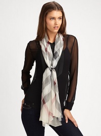 A sheer, gauzy style with an iconic mega check pattern. SilkAbout 20 X 77Dry cleanImported A sheer, gauzy style with an iconic mega check pattern. SilkAbout 20 X 77Dry cleanImported