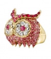 City by City Gold-Tone Pink Rhinestone Owl Ring Size 8