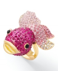 Take a cool dip in the pool of hot design. This adorable fish ring by Bar III glows with the addition of light pink and fuchsia crystals atop a gold tone mixed metal setting. Size 7. Take a cool dip in the pool of hot design. This adorable fish ring by Bar III glows with the addition of light pink and fuchsia crystals atop a gold tone mixed metal setting. Size 7.