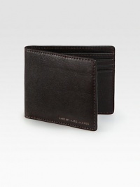 Rich textured leather in a classic folded style.One bill compartmentSix credit card slotsLeather4½W X 3½HImported