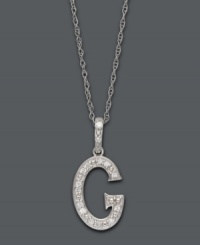 Spell it out in sparkle! This personalized initial charm necklace makes the perfect gift for Gabrielle or Gail. Features sparkling, round-cut diamond accents. Setting and chain crafted in 14k white gold. Approximate length: 18 inches. Approximate drop: 1/2 inch. Spell it out in sparkle! This personalized initial charm necklace makes the perfect gift for Gabrielle or Gail. Features sparkling, round-cut diamond accents. Setting and chain crafted in 14k white gold. Approximate length: 18 inches. Approximate drop: 1/2 inch.
