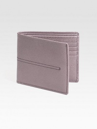 Simple stitch detail accents this handsomely crafted, lightly textured leather design.Two bill compartmentsEight card slotsLeather4¼W x 3¾HMade in Italy Simple stitch detail accents this handsomely crafted, lightly textured leather design.Two bill compartmentsEight card slotsLeather4¼W x 3¾HMade in Italy