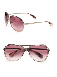 An updated twist to the classic aviator with metal accented acetate frames. Available in fatigue green with smoke gradient lens or rose leopard with brown gradient lens. Logo temples100% UV protectionImported An updated twist to the classic aviator with metal accented acetate frames. Available in fatigue green with smoke gradient lens or rose leopard with brown gradient lens. Logo temples100% UV protectionImported