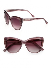 Crafted in hand-made acetate, this retro, exaggerated cat's-eye design is ultra-cool. Available in shiny purple with brown gradient lens or black with black gradient lens.Acetate temples100% UV protectionImported Crafted in hand-made acetate, this retro, exaggerated cat's-eye design is ultra-cool. Available in shiny purple with brown gradient lens or black with black gradient lens.Acetate temples100% UV protectionImported