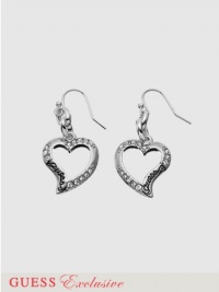 GUESS Stone Accent Open Heart Drop Earrings, SILVER