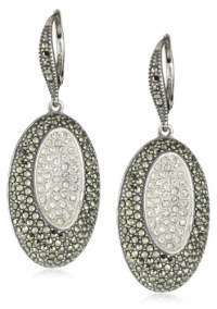 Judith Jack Impact Silver Sterling Silver, Marcasite and Crystal Oval Drop Earrings