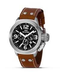 A bold face and leather strap lend classic style to this TW Steel watch with three-eye functionality. A bold face and leather strap lend classic style to this TW Steel watch with three-eye functionality.