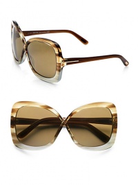 Feminine butterfly-shaped acetate frames. Available in shiny striped brown/azure with brown gradient lens. Logo emblem temples100% UV protectionMade in Italy Feminine butterfly-shaped acetate frames. Available in shiny striped brown/azure with brown gradient lens. Logo emblem temples100% UV protectionMade in Italy