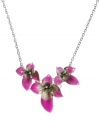 Hawaiian tropics. Lucky Brand's exotic style combines three beautiful orchids crafted from bright pink epoxy. Set in silver tone mixed metal. Approximate length: 17 inches + 2-inch extender. Approximate drop: 1-3/4 inches.