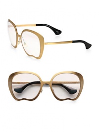 An instant cult classic, these retro-inspired, apple-shaped design in lightweight brushed metal with logo temples. Available in brushed goldtone metal with crystal lens.Metal logo temples100% UV protectionMade in Italy An instant cult classic, these retro-inspired, apple-shaped design in lightweight brushed metal with logo temples. Available in brushed goldtone metal with crystal lens.Metal logo temples100% UV protectionMade in Italy